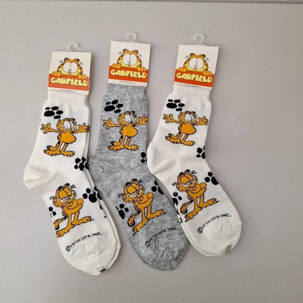 Vintage United Features 1978 GARFIELD THE CAT Women's Crew Socks Novelty NWT